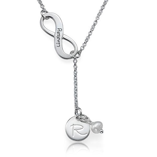 Personalized Infinity Y Shaped Birthstone Necklace with Initial